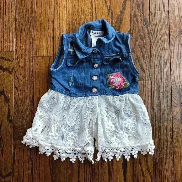 Nicole Miller Other - Nicole Miller Girls 24M Embellished Jean Vest w/Lace Bottom